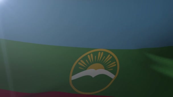 Drapeau de Karachay Tcherkessia agitant dans le vent, symbole national de liberté — Video