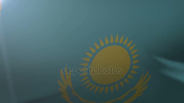 Flag of Kazakhstan waving on flagpole in the wind, national symbol of freedom — Stock Video
