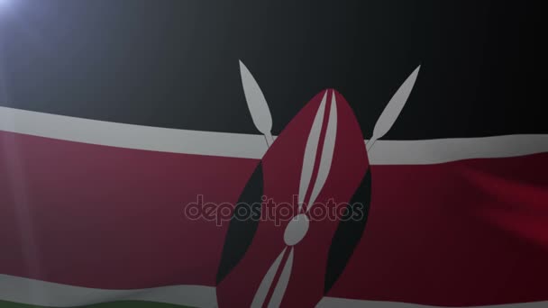 Bandera de Kenia ondeando sobre asta de la bandera en el viento, símbolo nacional de la libertad — Vídeos de Stock