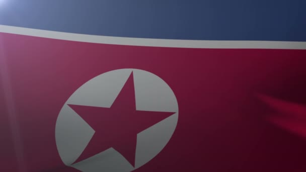 Flagge Nordkoreas weht an Fahnenmast im Wind, nationales Symbol der Freiheit — Stockvideo