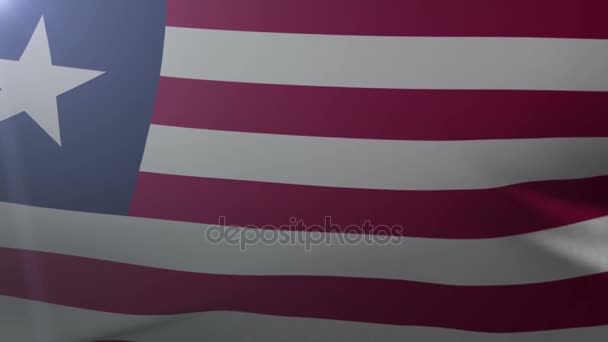 Bandera de Liberia ondeando sobre asta de la bandera en el viento, símbolo nacional de la libertad — Vídeos de Stock