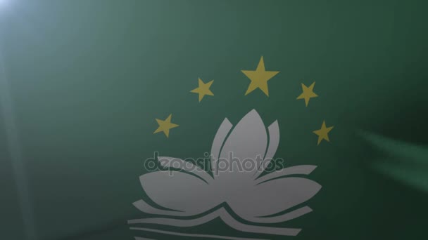 Bandera de Macao ondeando sobre asta de la bandera en el viento, símbolo nacional de la libertad — Vídeo de stock