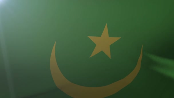 Σημαία της Μαυριτανίας κυματίζει στο κοντάρι σημαίας στον άνεμο, εθνικό σύμβολο της ελευθερίας — Αρχείο Βίντεο
