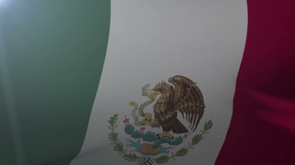 Σημαία Μεξικό κυματίζει στο κοντάρι σημαίας στον άνεμο, εθνικό σύμβολο της ελευθερίας — Αρχείο Βίντεο