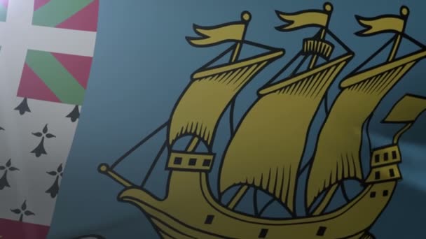 Flag of Saint Pierre and Miquelon waving in the wind, national symbol of freedom — Stock Video