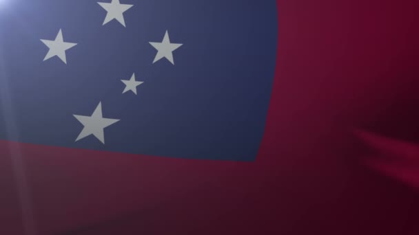 Σημαία των Σαμόα κουνώντας στο κοντάρι σημαίας στον άνεμο, εθνικό σύμβολο της ελευθερίας — Αρχείο Βίντεο