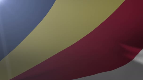 Bandera de Seychelles ondeando sobre asta de la bandera en el viento, símbolo nacional de la libertad — Vídeos de Stock