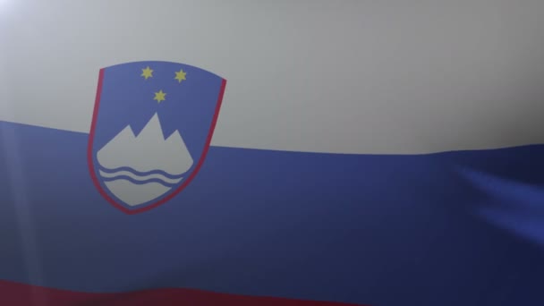 Bandera de Eslovenia ondeando sobre asta de la bandera en el viento, símbolo nacional de la libertad — Vídeo de stock