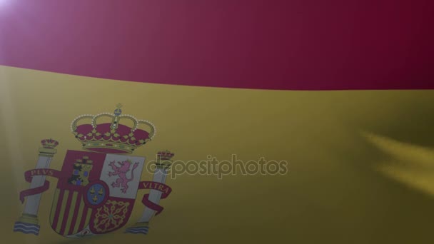 Bandera de España ondeando sobre asta de bandera en el viento, símbolo nacional de la libertad — Vídeo de stock