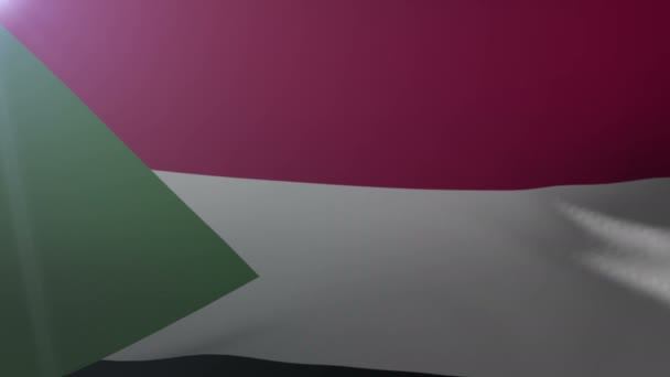 Σημαία του Σουδάν κυματίζει στο κοντάρι σημαίας στον άνεμο, εθνικό σύμβολο της ελευθερίας — Αρχείο Βίντεο