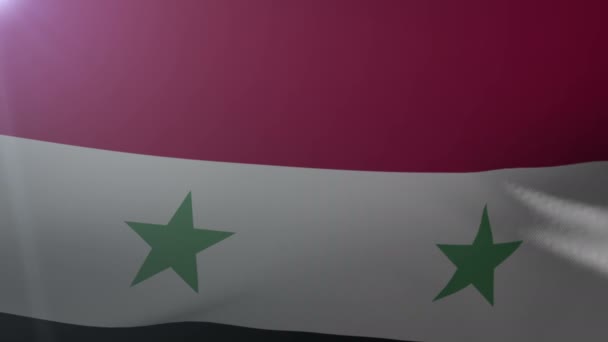Флаг Сирии, размахивающий на флагштоке на ветру, национальный символ свободы — стоковое видео