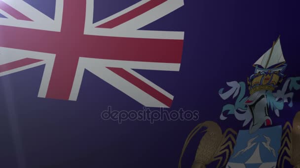 Vlag van Tristan da Cunha zwaaien op vlaggenmast in wind, nationale symbool van vrijheid — Stockvideo