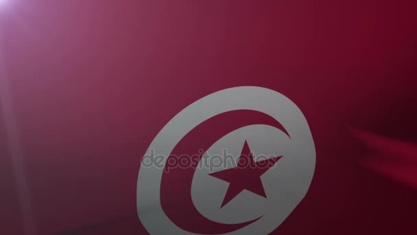Bandera de Túnez ondeando sobre asta de la bandera en el viento, símbolo nacional de la libertad — Vídeos de Stock