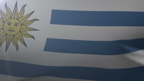 Bandera de Uruguay ondeando sobre asta de bandera en el viento, símbolo nacional de libertad — Vídeos de Stock