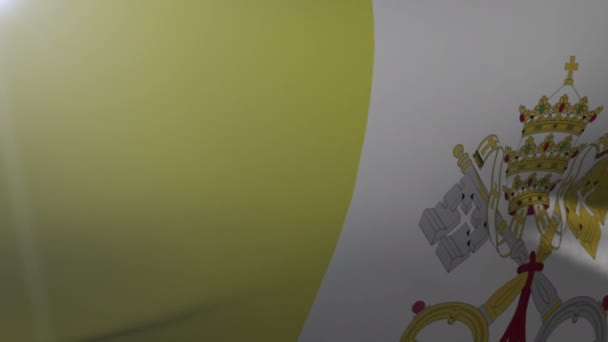 Σημαία του Βατικανού κυματίζει στο κοντάρι σημαίας στον άνεμο, εθνικό σύμβολο της ελευθερίας — Αρχείο Βίντεο
