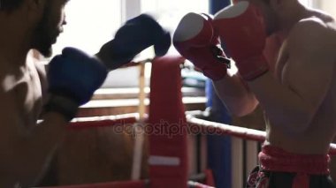 Muay Tay savaşçı delikler ve diz grev, dövüş sanatları ile rakip saldıran