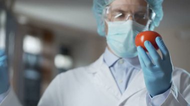 Tarımsal laboratuvar işçi sebze nitrat ile enjekte onları temiz tutmak için