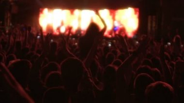 Genç şarkıcı müzik konserinde, ağır çekim zevk performans insanlar