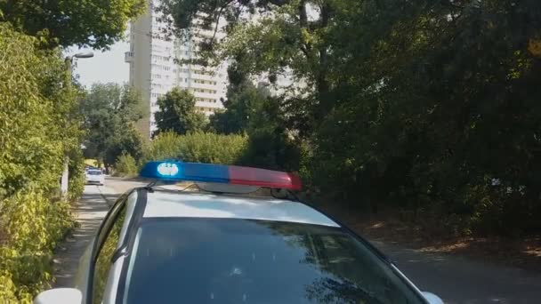 Varios coches de policía que llegan a la escena del crimen para determinar las circunstancias del accidente — Vídeos de Stock