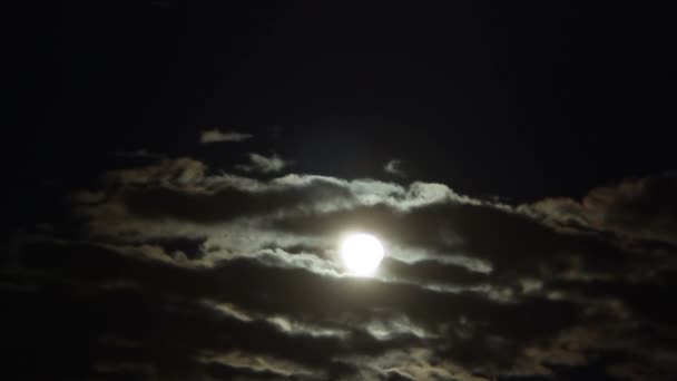 Dikke cumulus wolken ondergedoken volle maan op middernacht, mysterieuze hemel, astronomie — Stockvideo