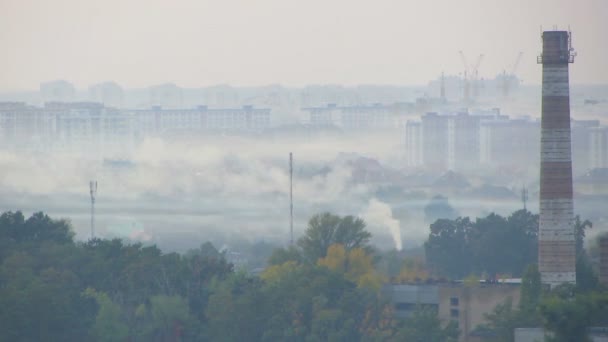 Endüstriyel cityscape, son derece toksik atmosferik kirlilik, ekoloji neden bitkiler — Stok video