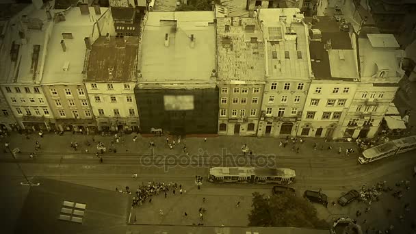 Passato storico della città antica, lancio dei primi tram a Leopoli, Ucraina — Video Stock