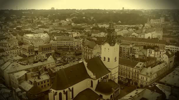 Retro video recording of medieval Roman Catholic cathedral in Lviv, Ukraine — Stock Video
