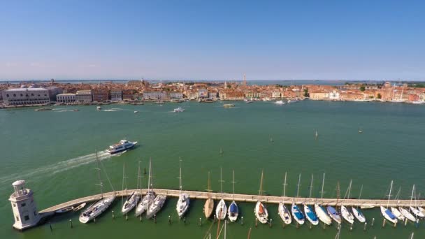 Vaporetto saiing near yacht club in Venice, cruise tour on Grand Canal, tourism — стоковое видео