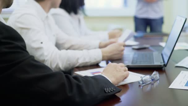 Human resources board interviewing candidate for job in company, employment — Stock Video