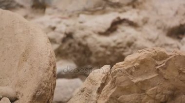 Bina yıkılması sonra tahrip olmuş duvar, sıra close-up harabelerde yalan