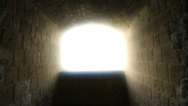 Via verso il cielo, punto di vista della persona morente, luce alla fine del tunnel, ipnosi — Video Stock