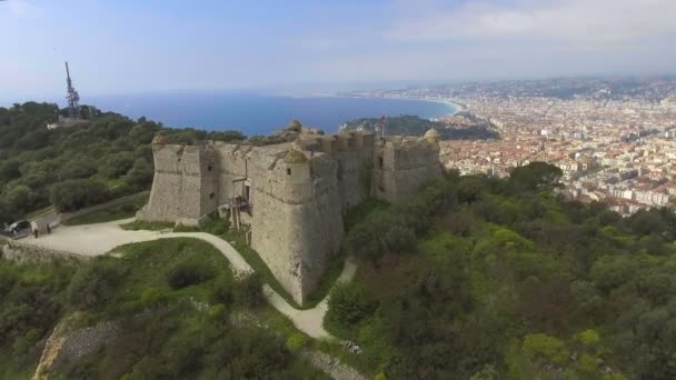 Vista superior de la famosa fortaleza llamada Perla de Francia, departamento de Alpes Marítimos — Vídeo de stock