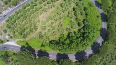 Ağaçlar ve çalılar, havadan görünümü, İtalya arasında dolambaçlı yol sürüş araba