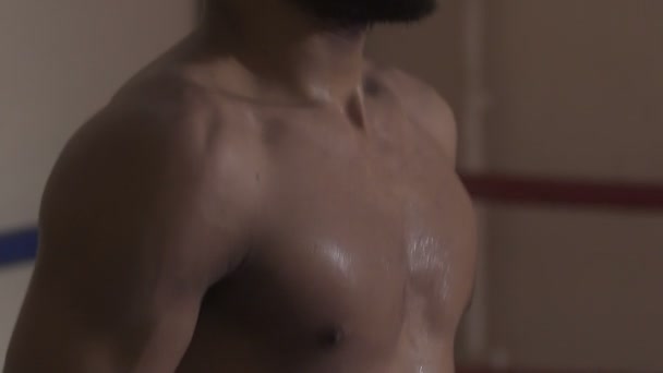 Biracial sportovec skákání, zahřátí svalů v kruhu, motivace k vítězství — Stock video