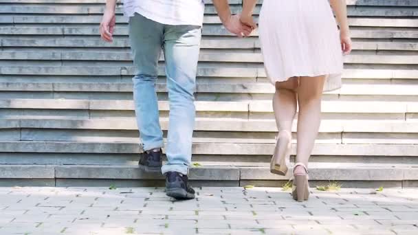 Jovem e mulher que vai com calma correndo no parque, desfrutando de uma vida despreocupada — Vídeo de Stock