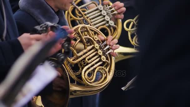 Military brass band performing dress rehearsal for upcoming festive concert — Stock Video