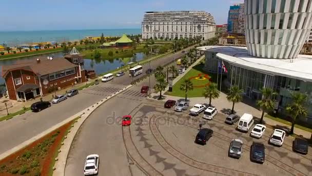 Seafront area with boulevard and Ardagani Lake in Batumi Georgia, resort city — Stock Video