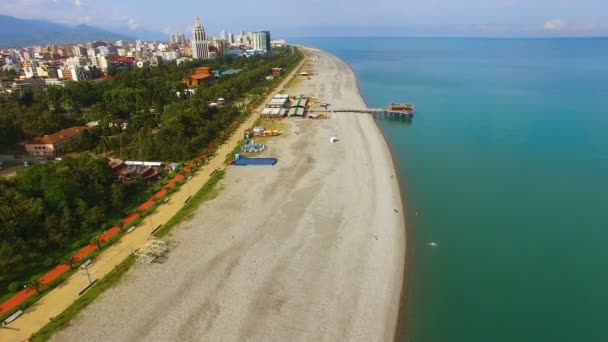 Batumi Georgia public beach, Black Sea resort, tourist attraction, aerial view — Stock Video