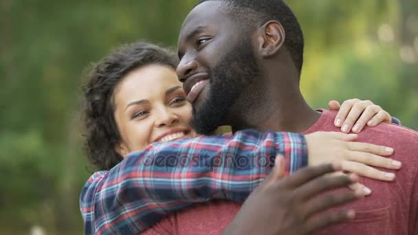 Happy multiethnic couple, celebrate diversity, no to racism and discrimination — Stock Video