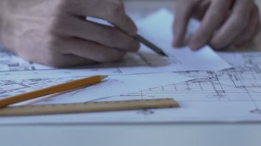 Çizim, Bina yönergeleri kontrol mimar Tasarım Bürosu, closeup eller