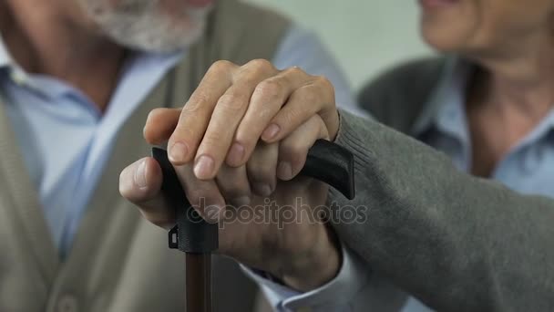 Old couple still holding hands, going through joy and troubles in life together — Stock Video