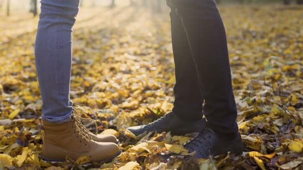 Couple de jeunes amants tenant tendrement les mains l'un de l'autre, appréciant la date — Video