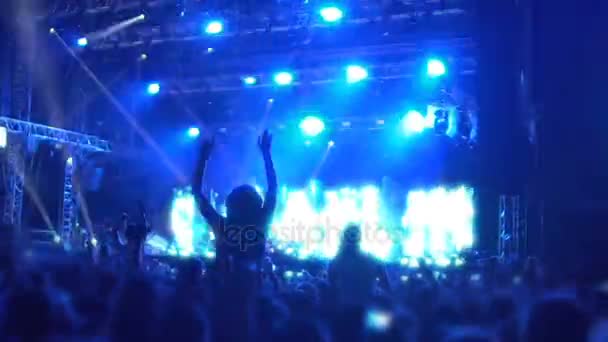 I fan della band salutano i loro idoli musicali al concerto, applaudendo agli artisti — Video Stock