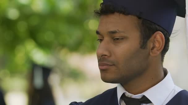 Happy biracial student showing international diploma, quality education system — Stock Video