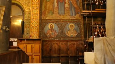 Sofia, Bulgaristan - Eylül 2014 yaklaşık: Dini sanat. Duvar boyama saint insanların içinde Kilisesi Saint Nedelya, İncil sahneleri