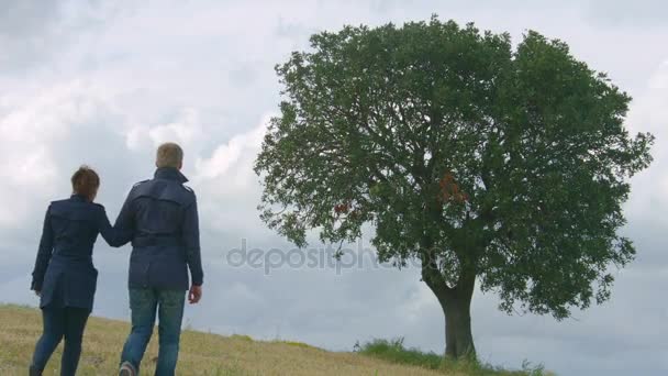 Glückliche junge verliebte Menschen gehen, leben das Leben für immer zusammen, romantische Geschichte — Stockvideo