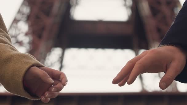 Shy couple holding hands with tender, first date, beginning of love relationship — Stock Video