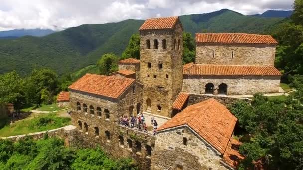 Buitenkant van de beroemde oude Nekresi klooster in Alazani valley, zomer toerisme — Stockvideo