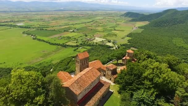 Vue aérienne à couper le souffle de l'ancien complexe et de la vallée du monastère de Nekresi — Video