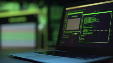Programlama komut dosyası çalıştıran dizüstü monitör, sunucu hack işlemi, suç